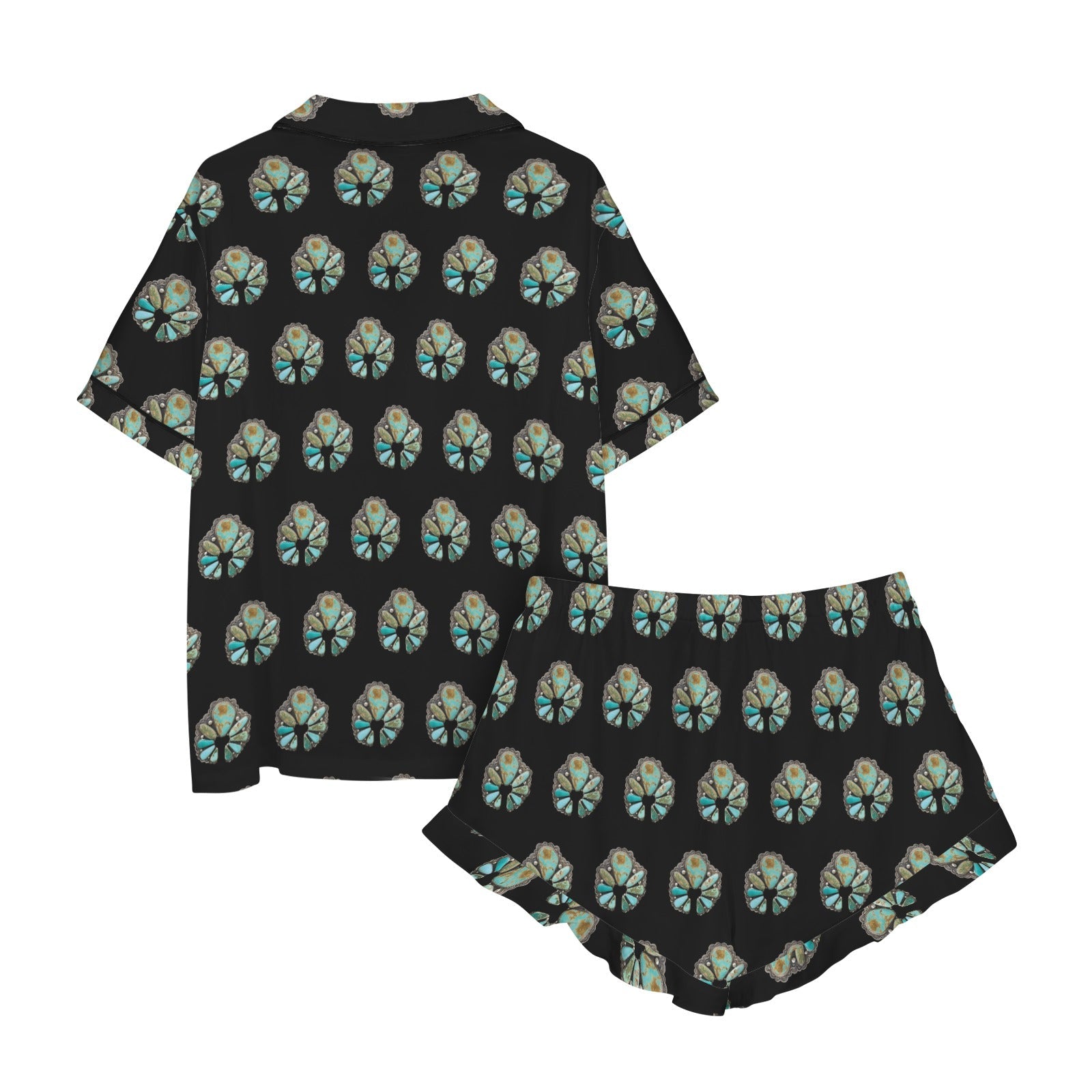 Turquoise Naja Western Satin Pajama set