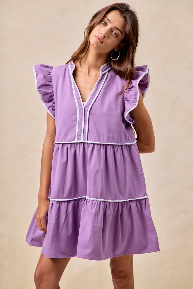Garden Naked BiBi Gameday Theme Contrast Binding Ruffled Dress