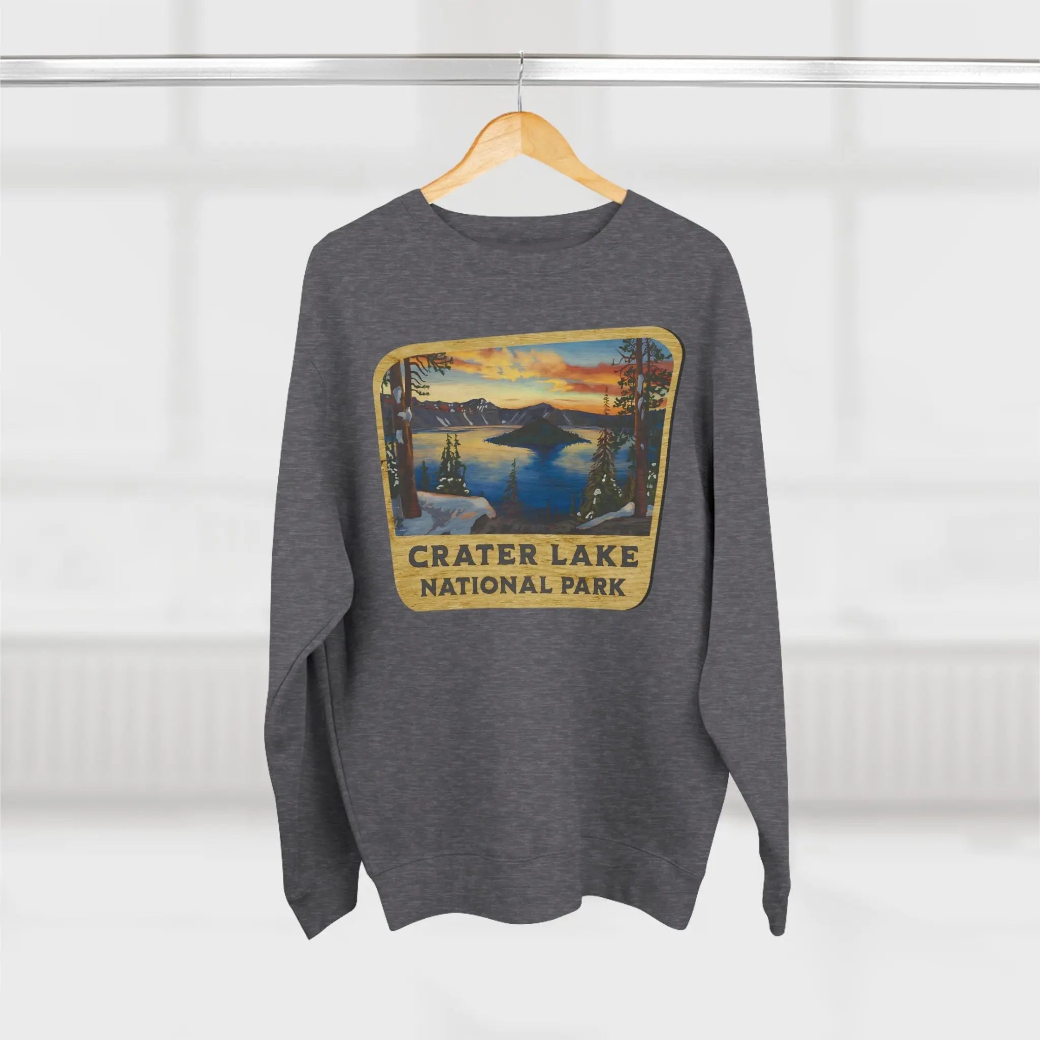 Crater Lake National Park Unisex Fit Crewneck Sweatshirt Wood Sign Lake View