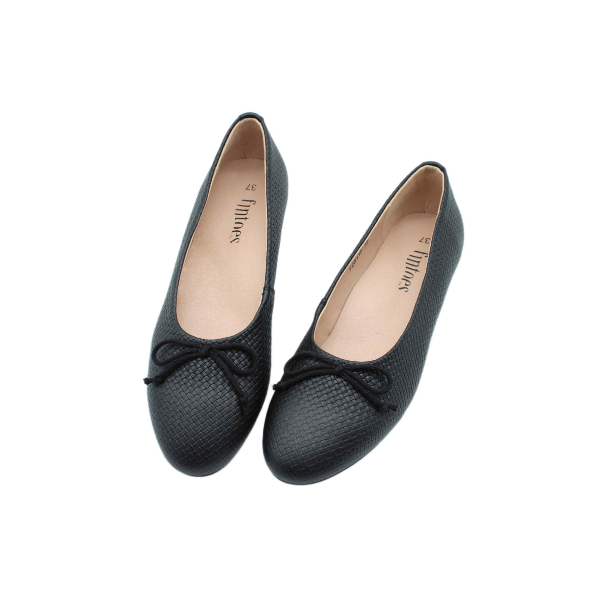 Fintoes Kids' Black Woven Leather Ballet Flats