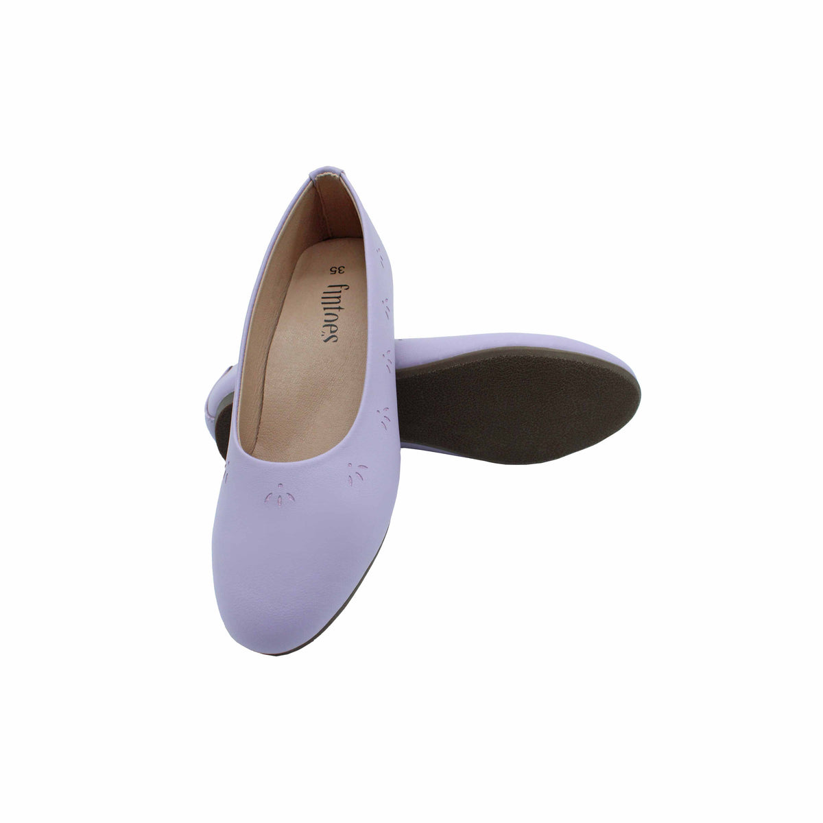 Fintoes Kids' Lilac Leather Ballet Flats, Floral Detail