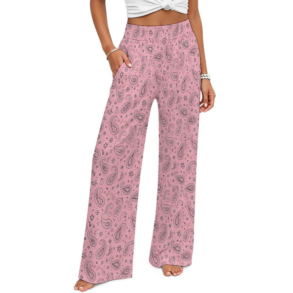 Baha Ranch Pale Pink with Gray Paisley Bandana Wide Leg Pants