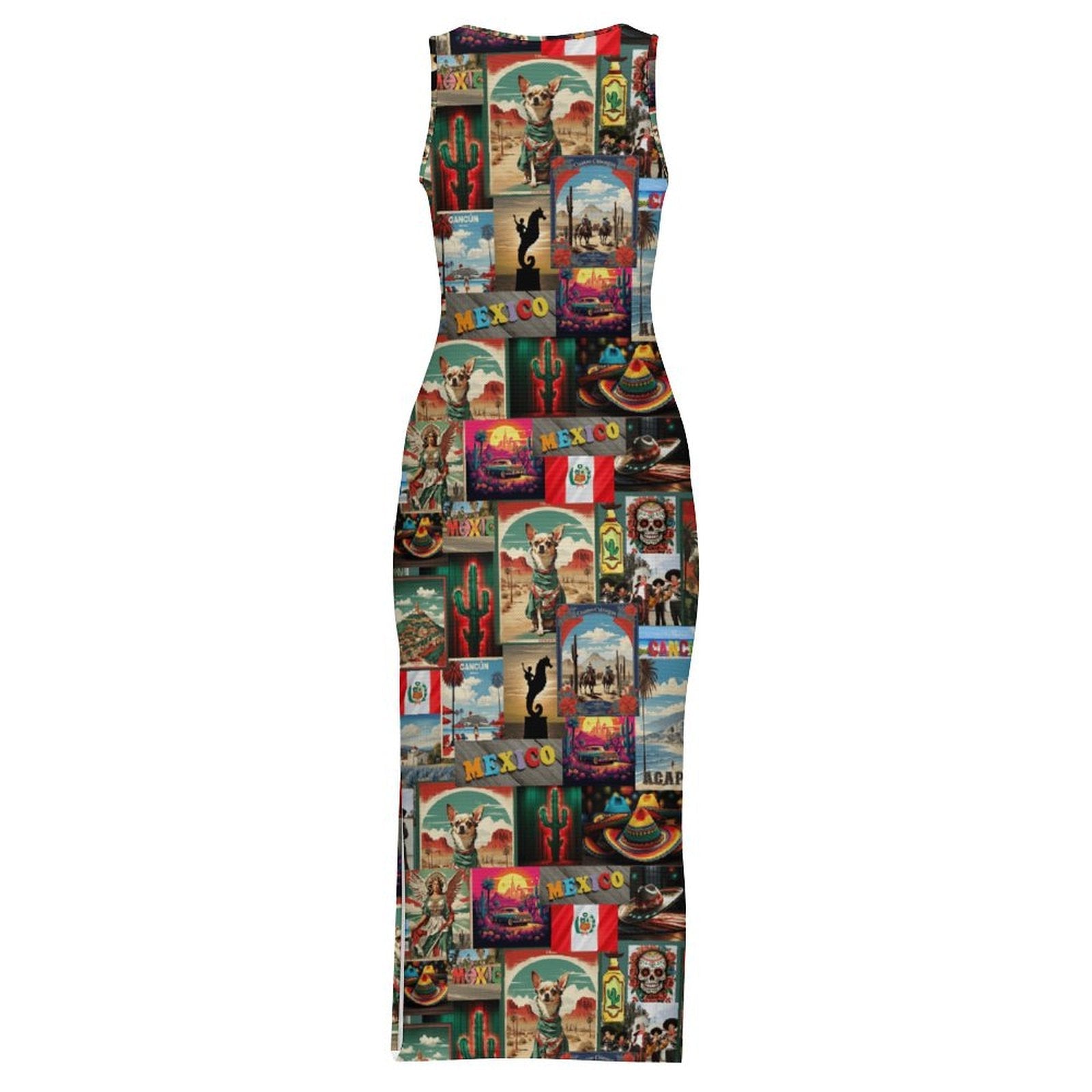 Colores De Mexico Destination Mexico Sleeveless Bodycon Side Slit Long Dress