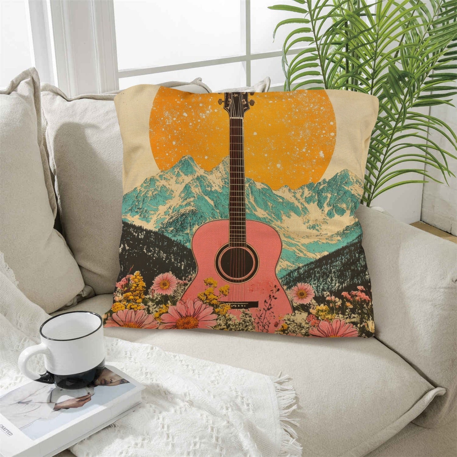 Baha Ranch Retro Pop Western Pink Guitar Pillow Case Made in America