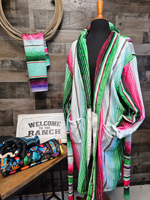 Sample Sale Turquoise Serape Women's Western Bath Robe size LARGE