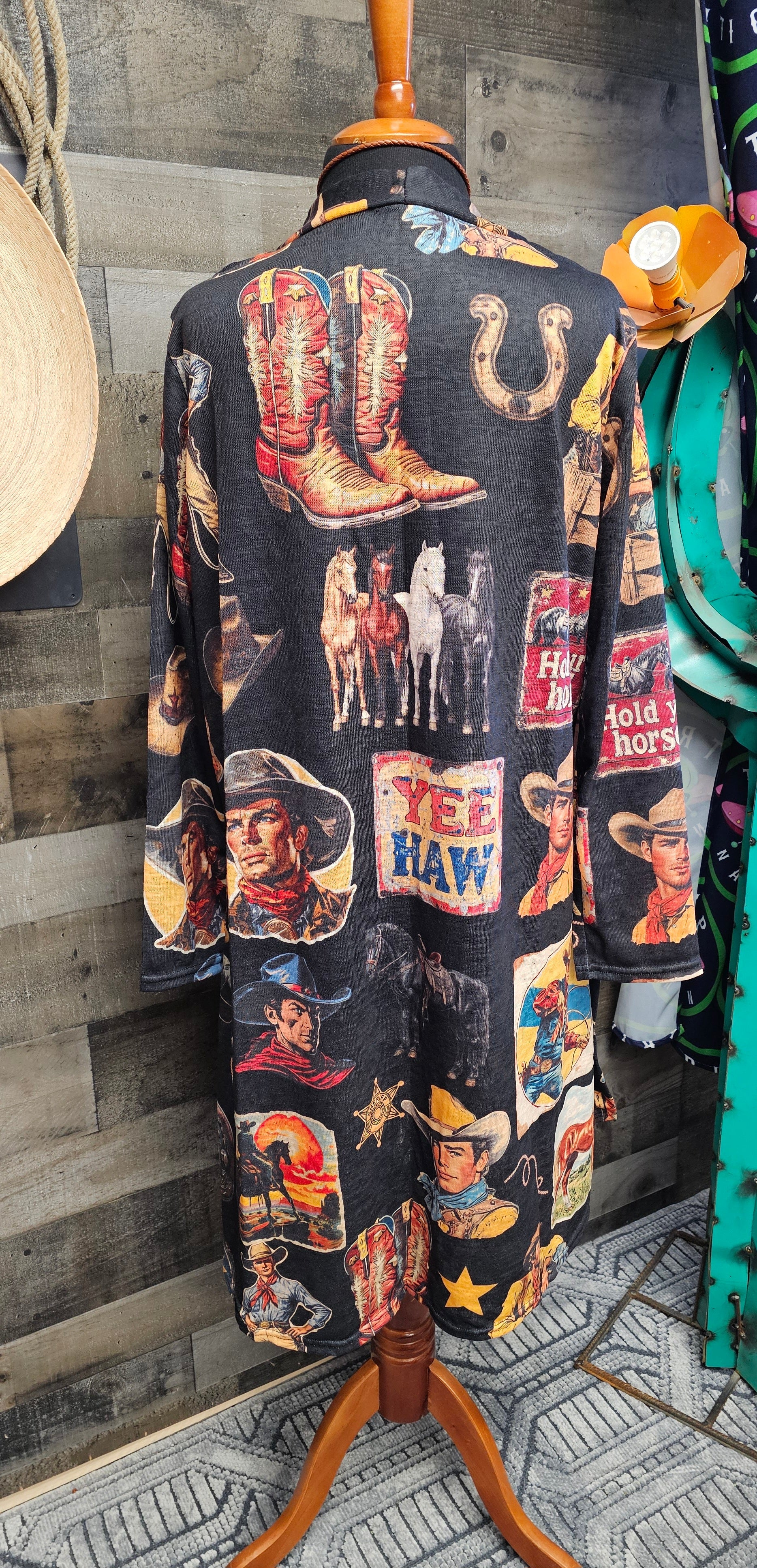 Vintage Cowboy Collage Western Lightweight Cardigan