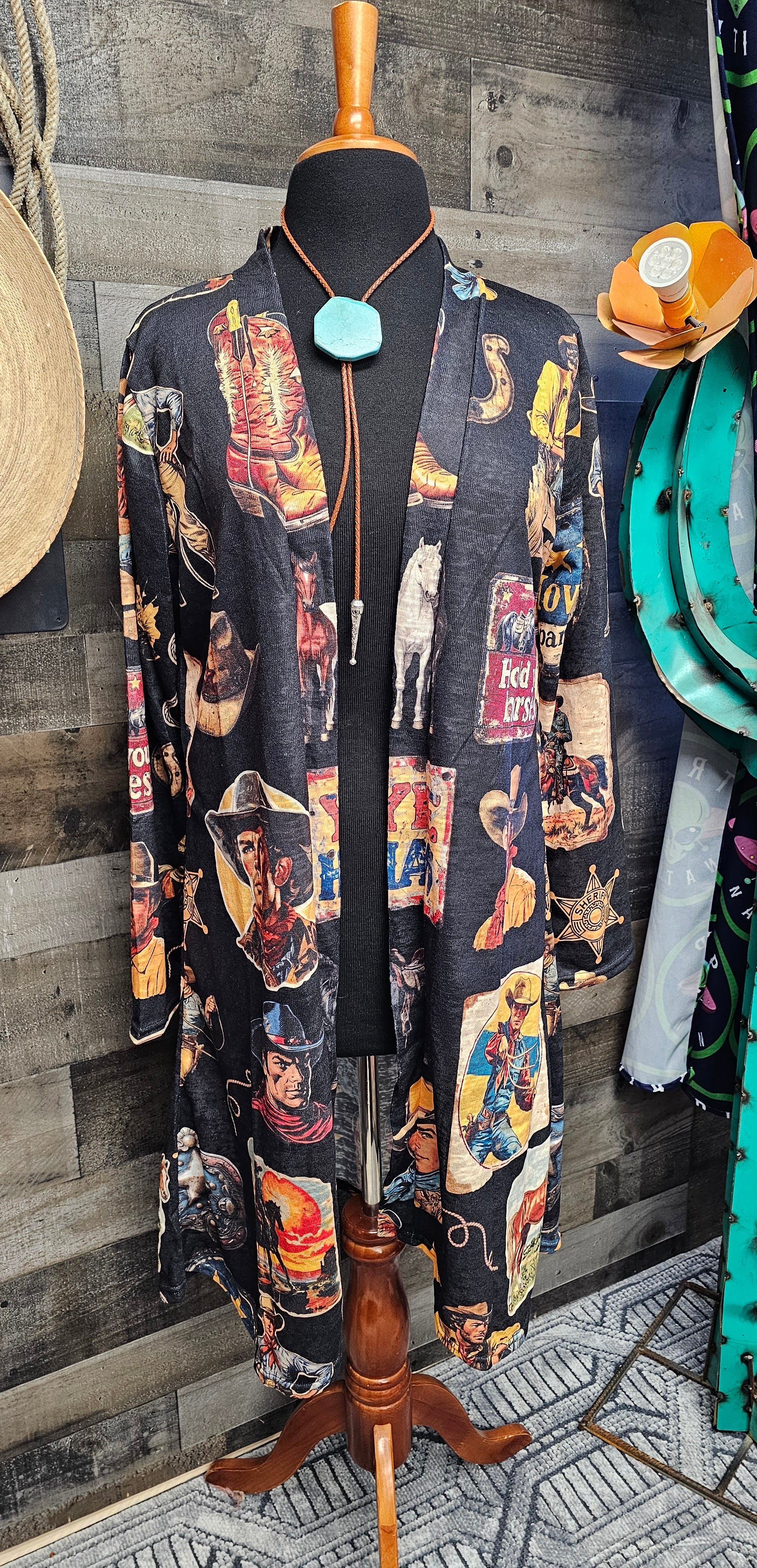 Vintage Cowboy Collage Western Lightweight Cardigan