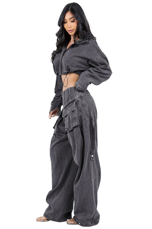 WOMEN FASHION DENIM TWO PIECE PANT SET