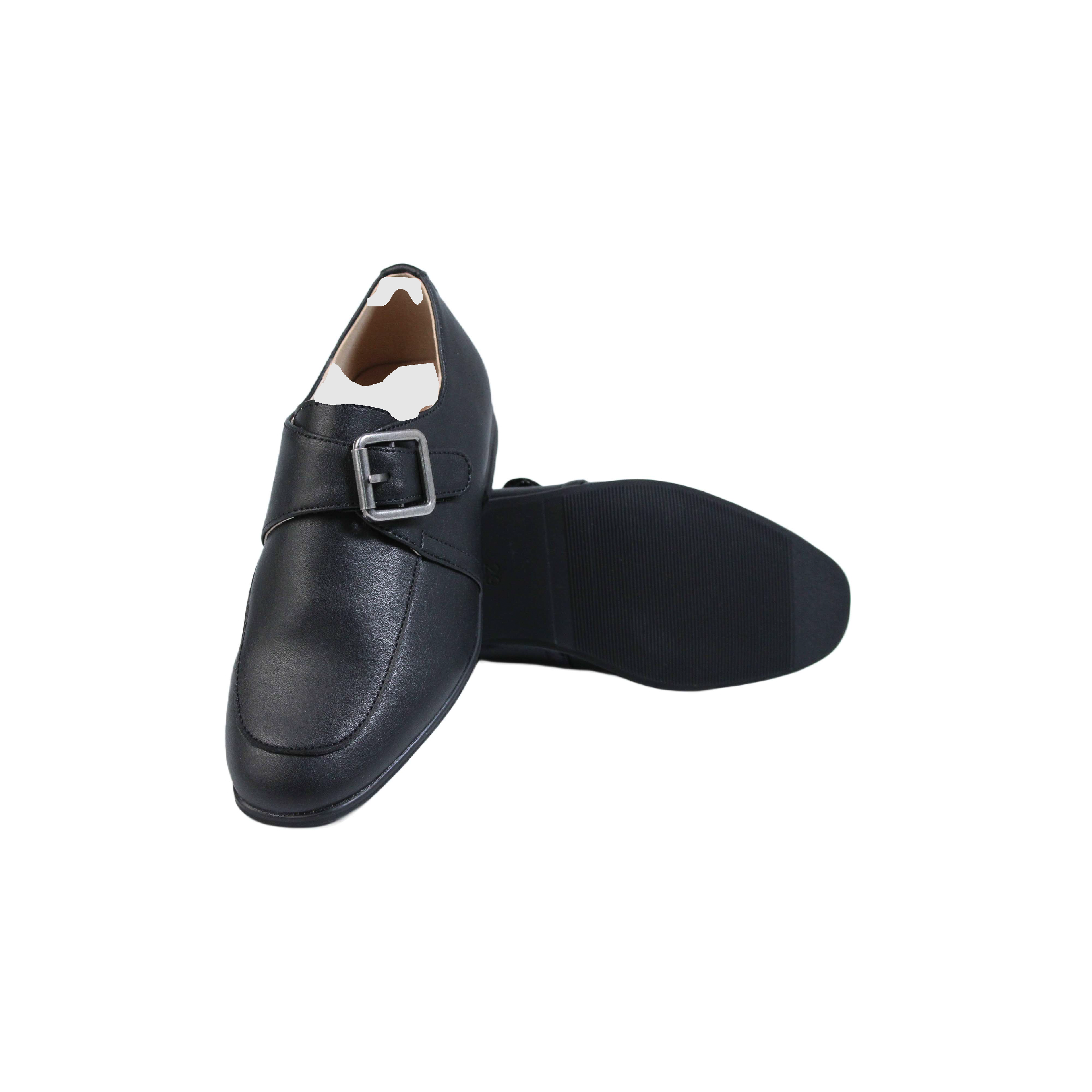 Fintoes Black Leather Boys Dress Shoe With Velcro Closure For Work And School