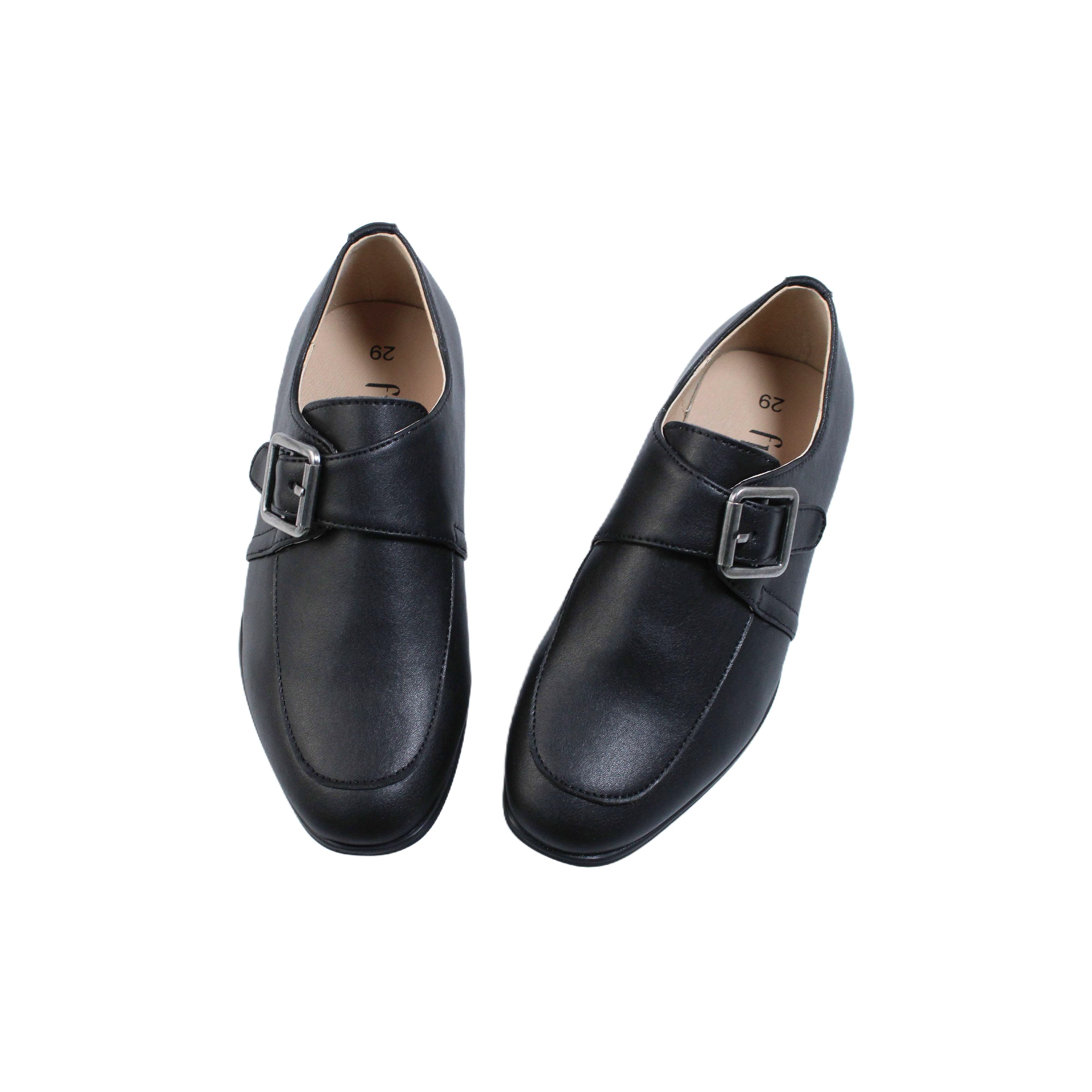 Fintoes Black Leather Boys Dress Shoe With Velcro Closure For Work And School