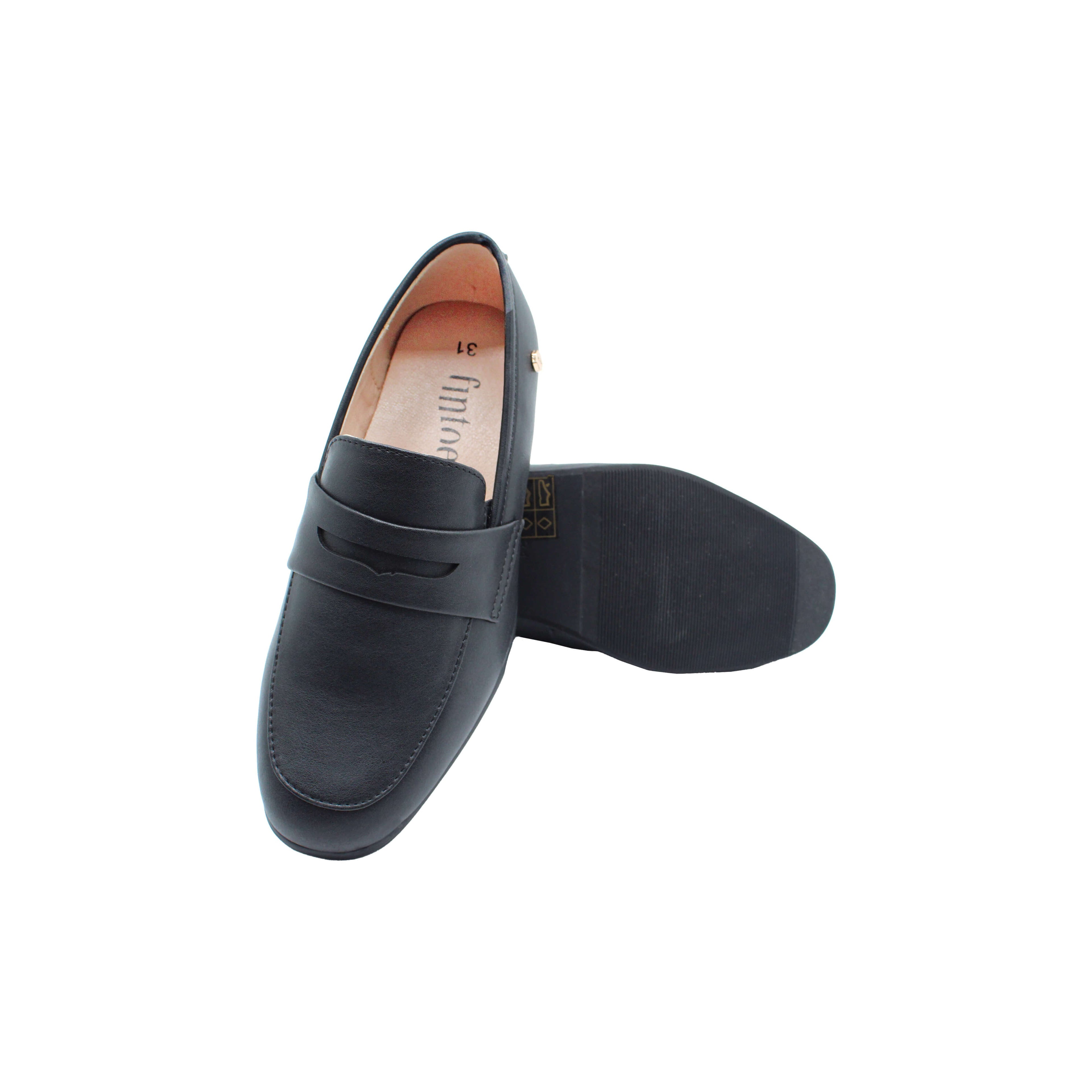 Fintoes Black Leather Boys Dress Shoe For Work And School