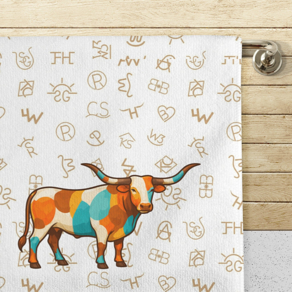 Set of 4 Minimalistic Cowboy Western Cattle Brands Kitchen Towels Made in America