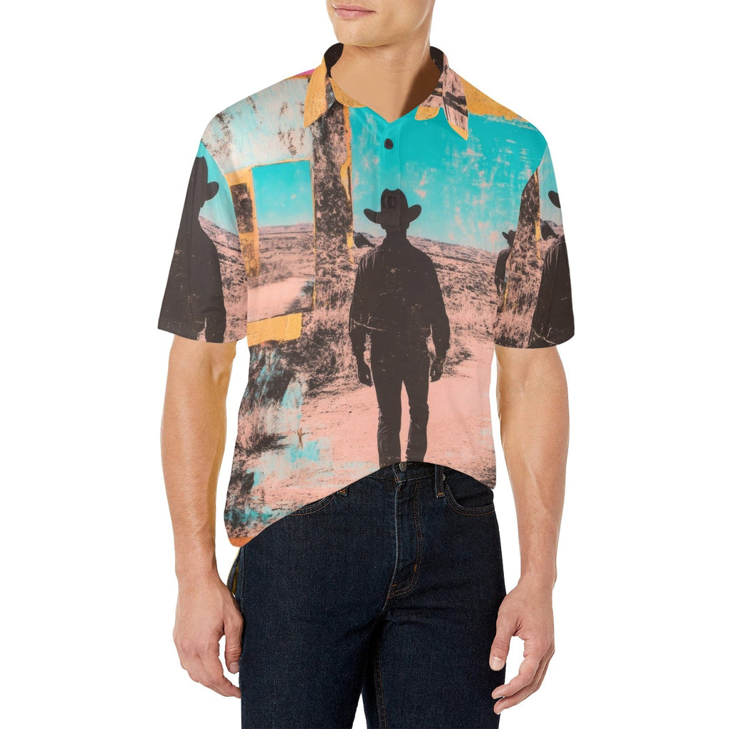 Baha Ranch Retro Pop Western Desert Cowboy Polo Shirt