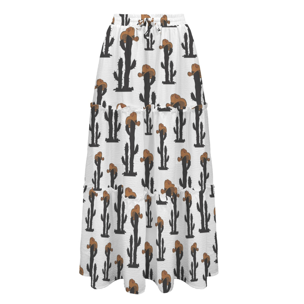 Western Cactus Tiered Prairie Maxi Skirt