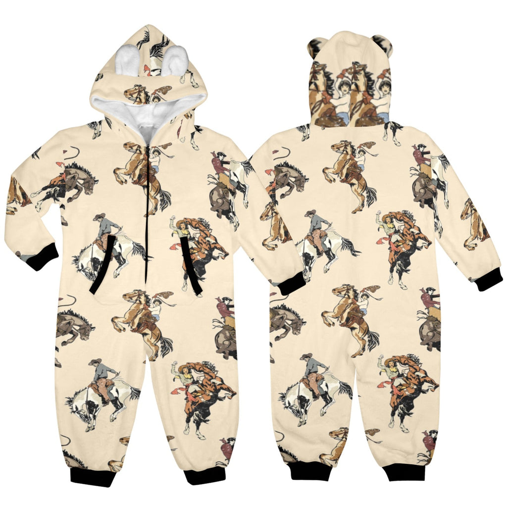 Vintage Cowgirl Little Kid Onesie Hooded Pajamas