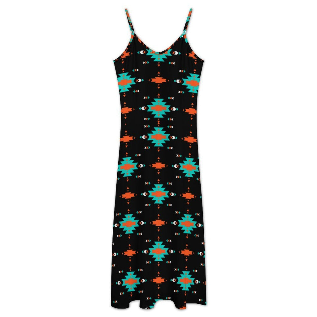 Turquoise Orange Aztec Western Maxi Dress