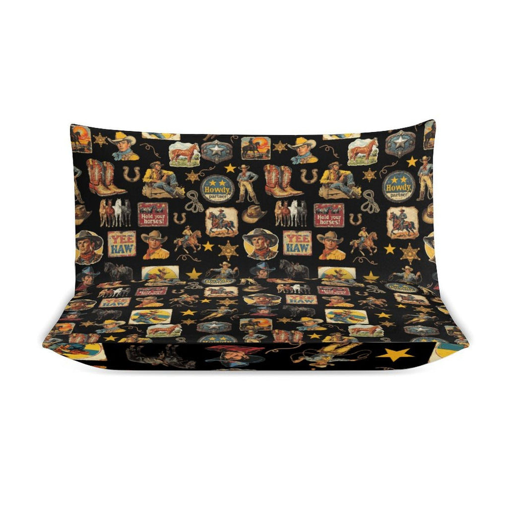 Vintage Cowboy Collage Design 3-Piece Bedding Set (1 Duvet Cover + 2 Pillow Shams) – 102"×90"
