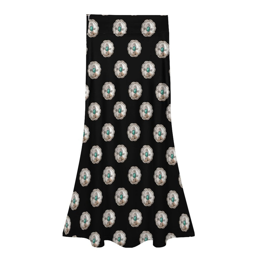 Turquoise Silver Concho Maxi Skirt