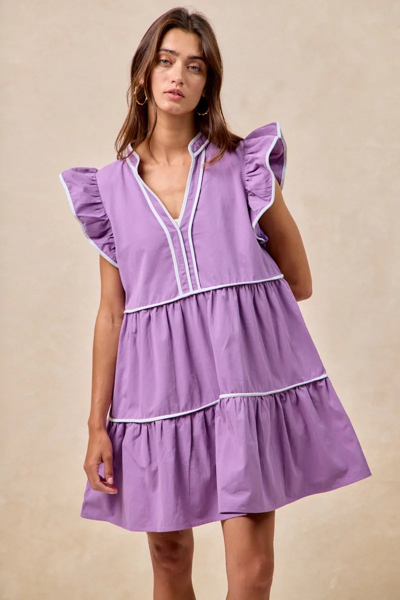 Garden Naked BiBi Gameday Theme Contrast Binding Ruffled Dress