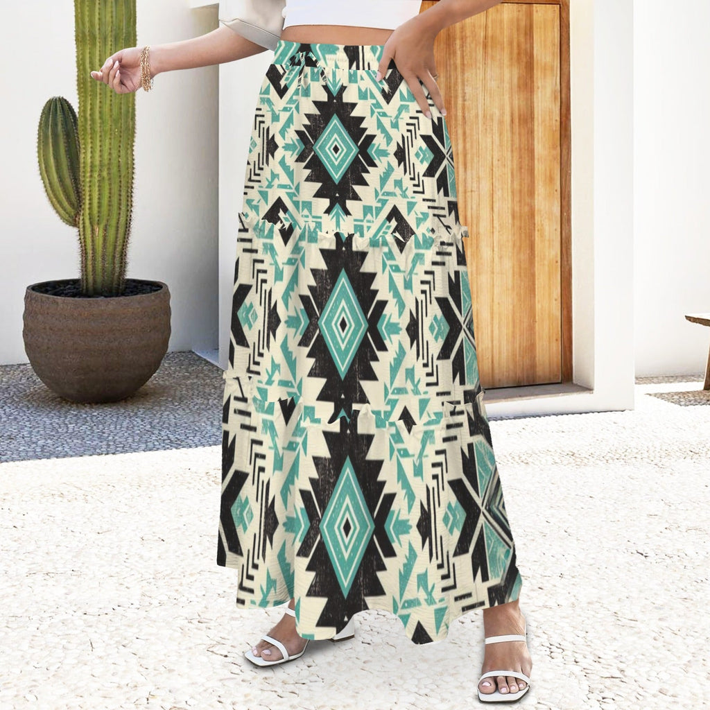 San Angelo Aztec Tiered Prairie Maxi Skirt