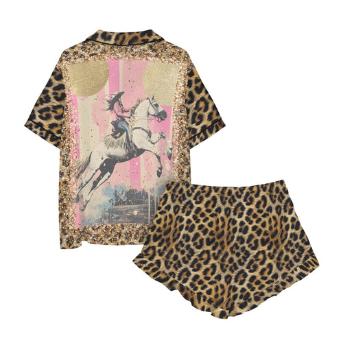 Baha Ranch Retro Pop Western Leopard Cowgirl Satin Pajamas