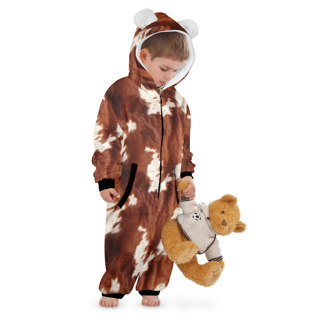 Cow Print Young Kids Pajama Hooded Onesie