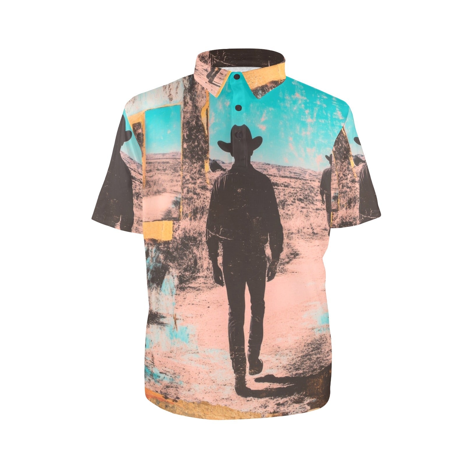 Baha Ranch Retro Pop Western Desert Cowboy Polo Shirt