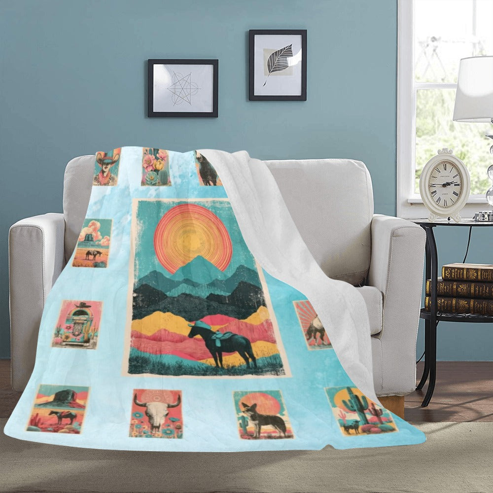Baha Ranch Western Sunrise   Blanket 60 x 80 Ultra-Soft Micro Fleece Blanket Made in America