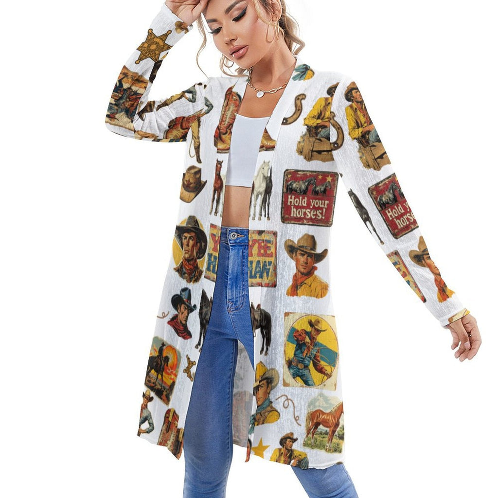 Vintage Cowboy Collage Western Lightweight Cardigan
