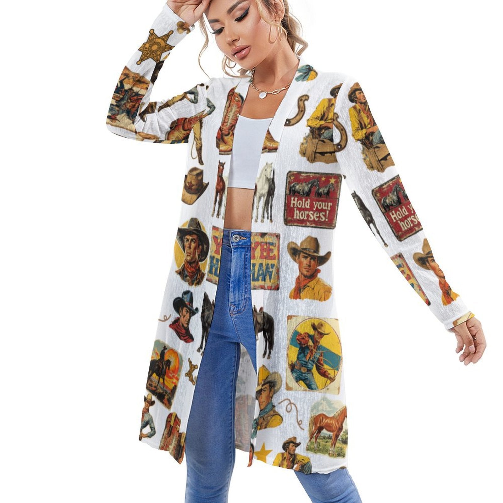 Vintage Cowboy Collage Western Lightweight Cardigan