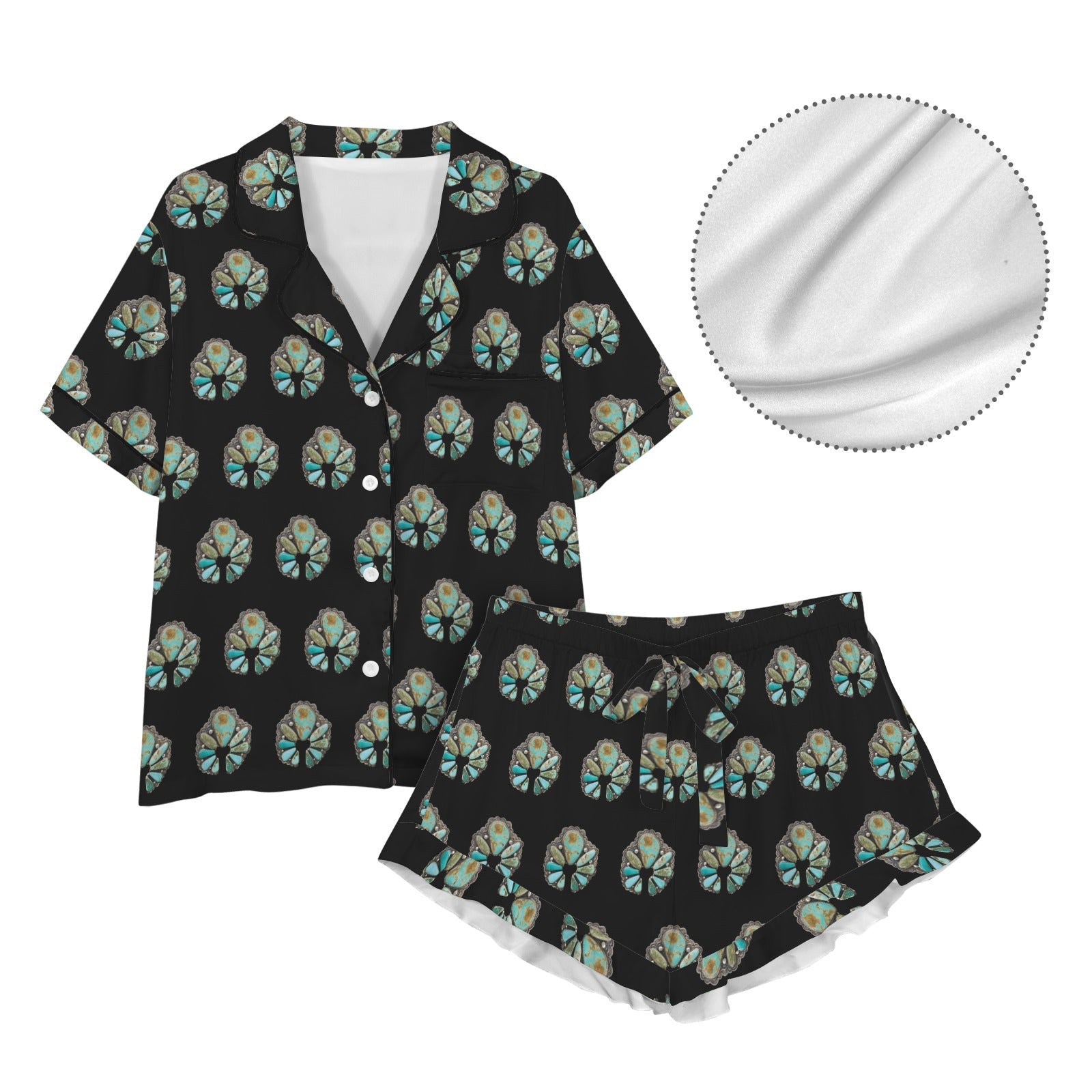 Turquoise Naja Western Satin Pajama set