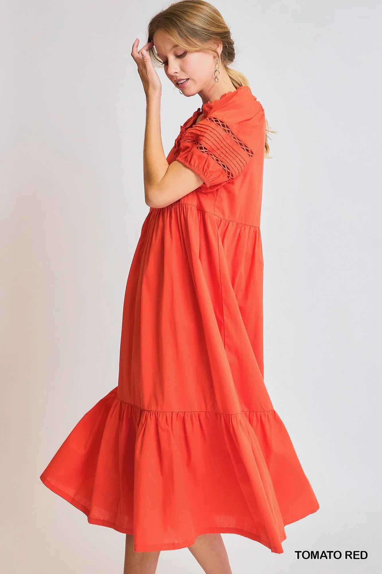 Garden Naked Umgee Short Sleeve Lace-Trim Ruffled Midi Dress