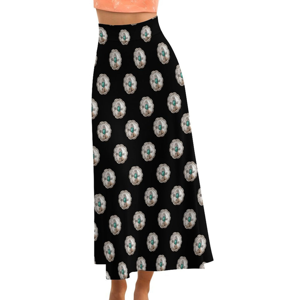 Turquoise Silver Concho Maxi Skirt