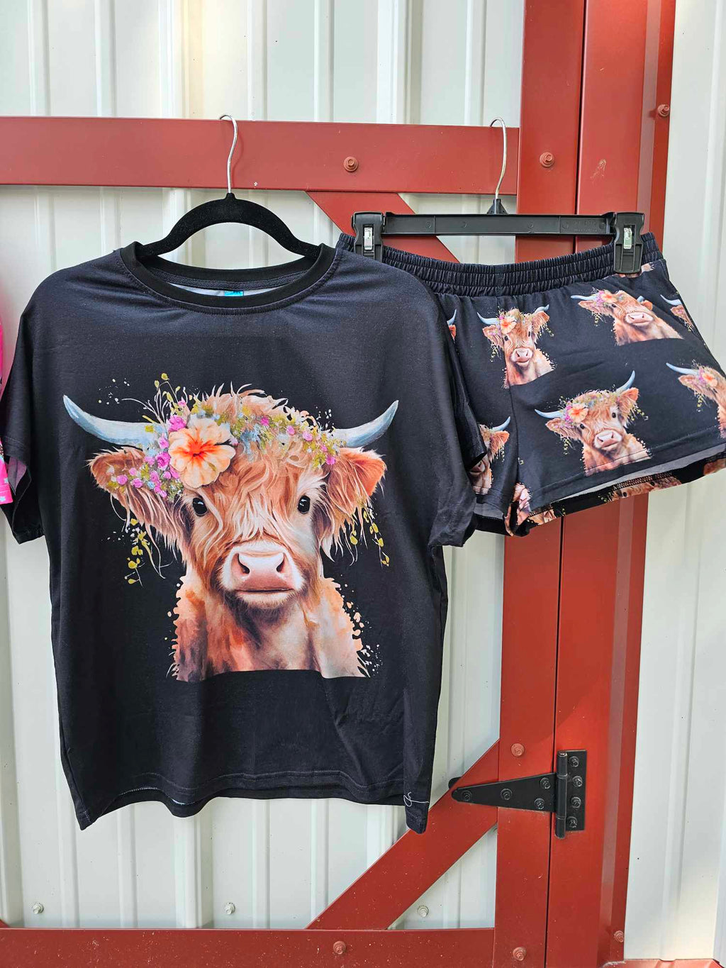 Highland Calf Women's Western Top and Short Pajama Set