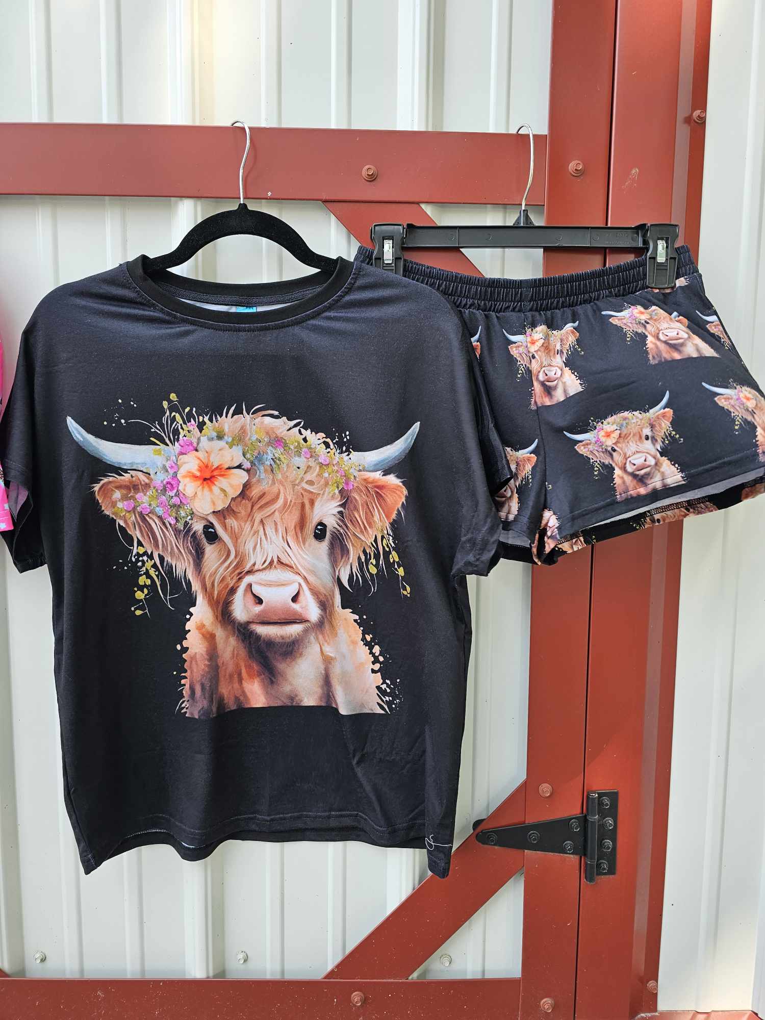 Highland Calf Women's Western Top and Short Pajama Set