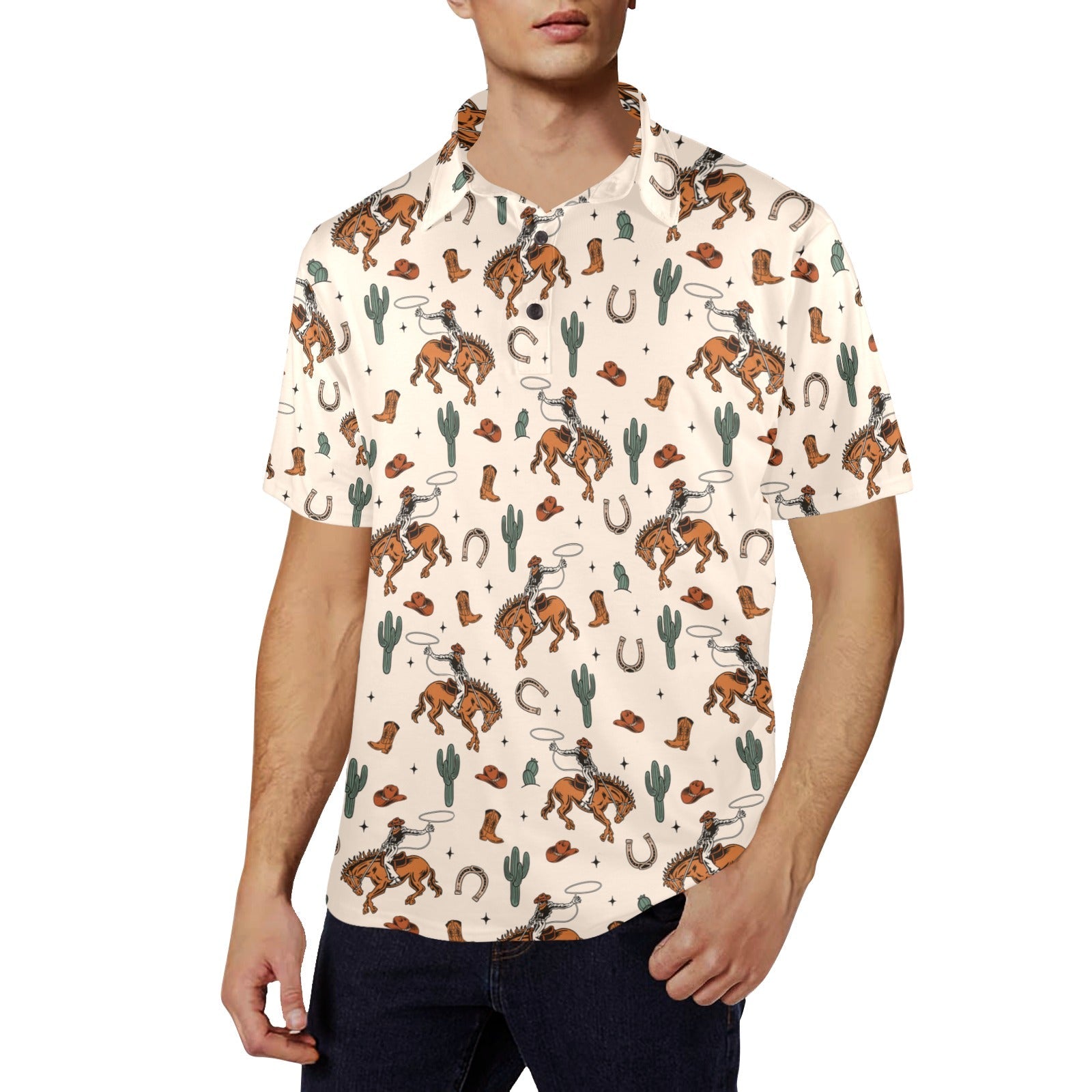 Rodeo Cowboy Western Polo Style Shirt