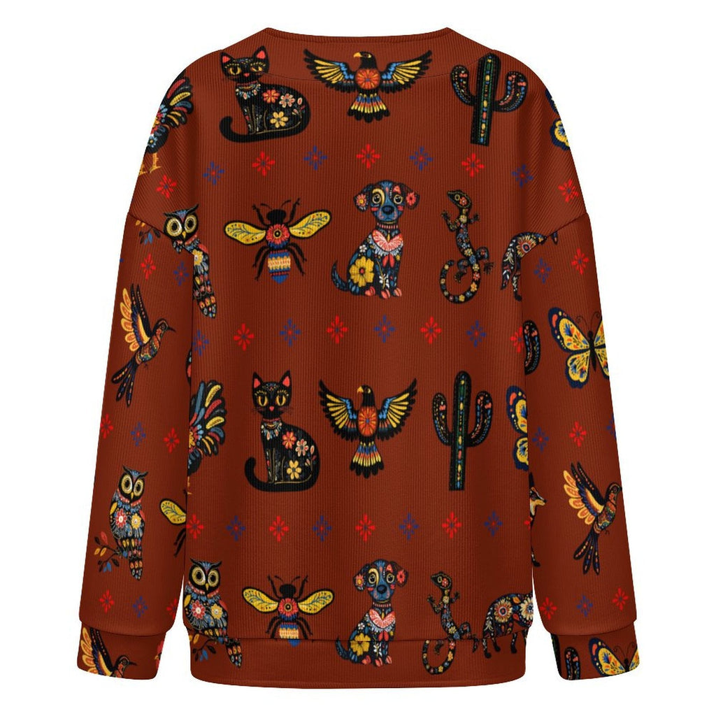 Colores de Mexico Talavera Floral Animals Drop Shoulder Cardigan