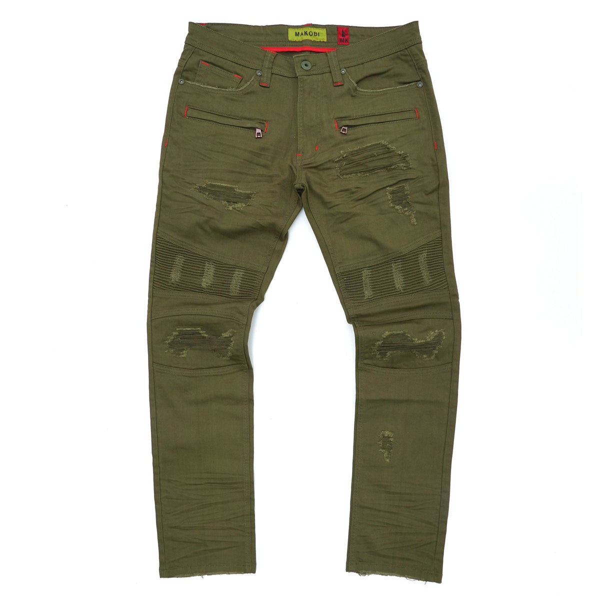 Makobi Core Denim Biker Jeans in Olive, product photo