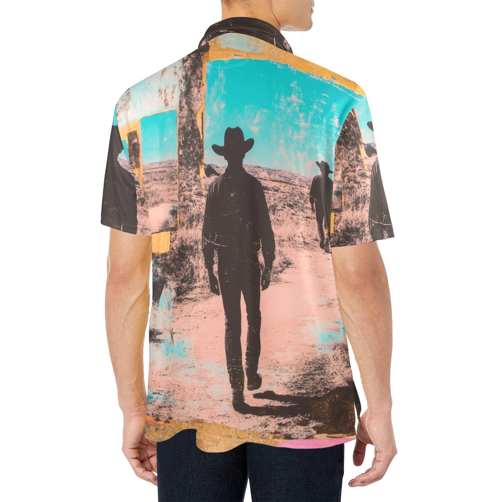 Baha Ranch Retro Pop Western Desert Cowboy Polo Shirt