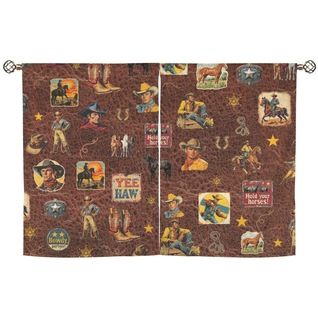 Vintage Cowboy Collage Western Curtains 28" x 40" Made in America