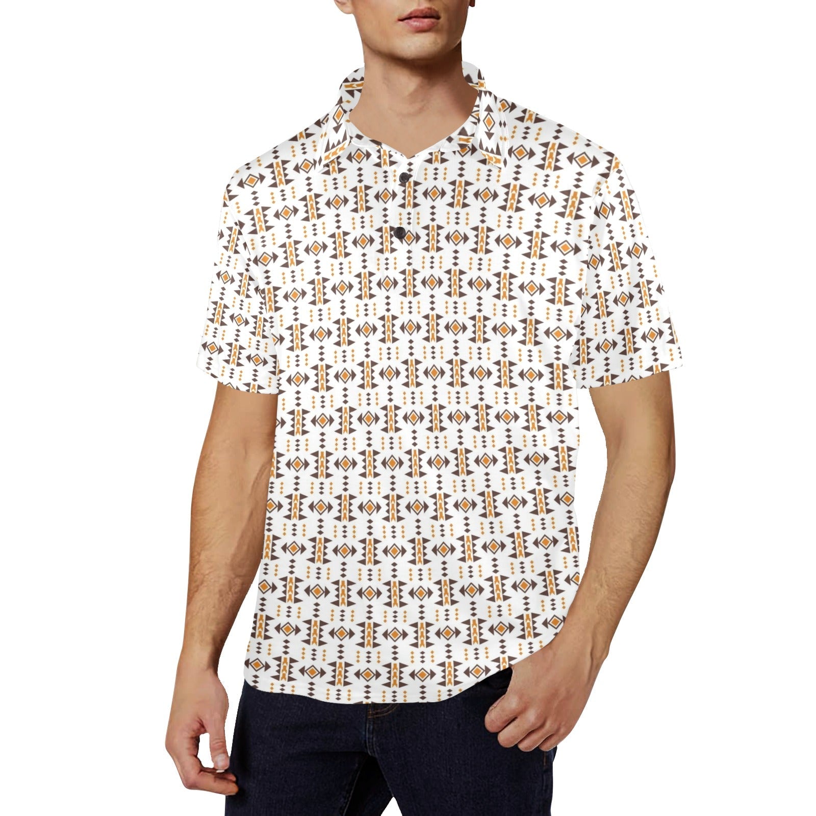 White Aztec Men's Polo Style Shirt