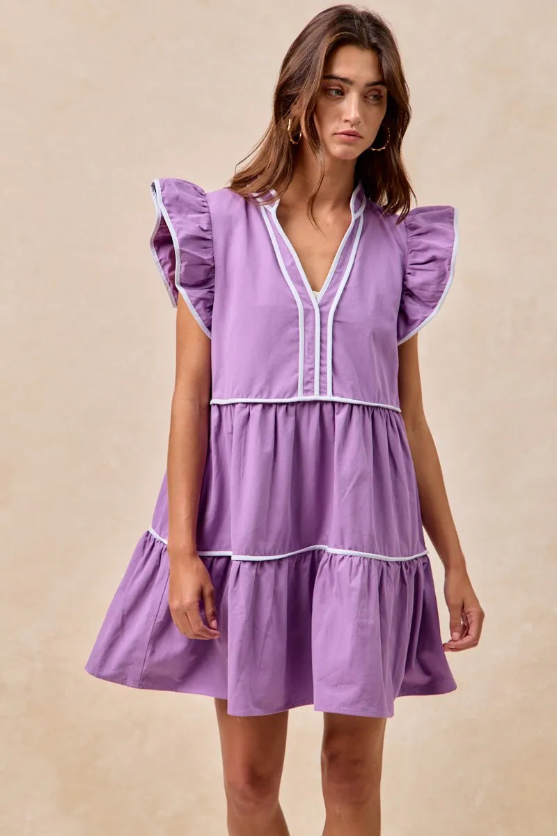 Garden Naked BiBi Gameday Theme Contrast Binding Ruffled Dress