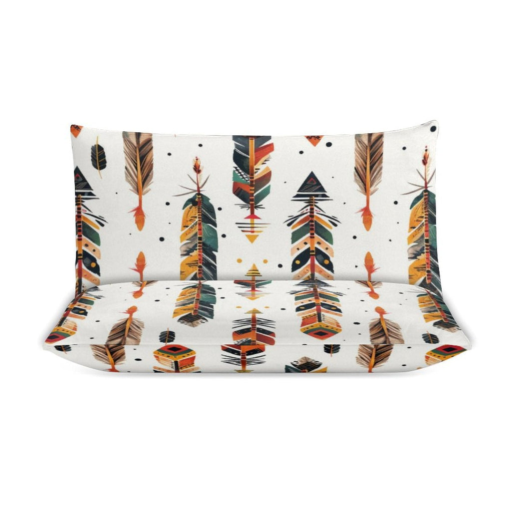 Boho Feather Print 3-Piece Bedding Set (1 Duvet Cover + 2 Pillow Shams) – 102"×90"