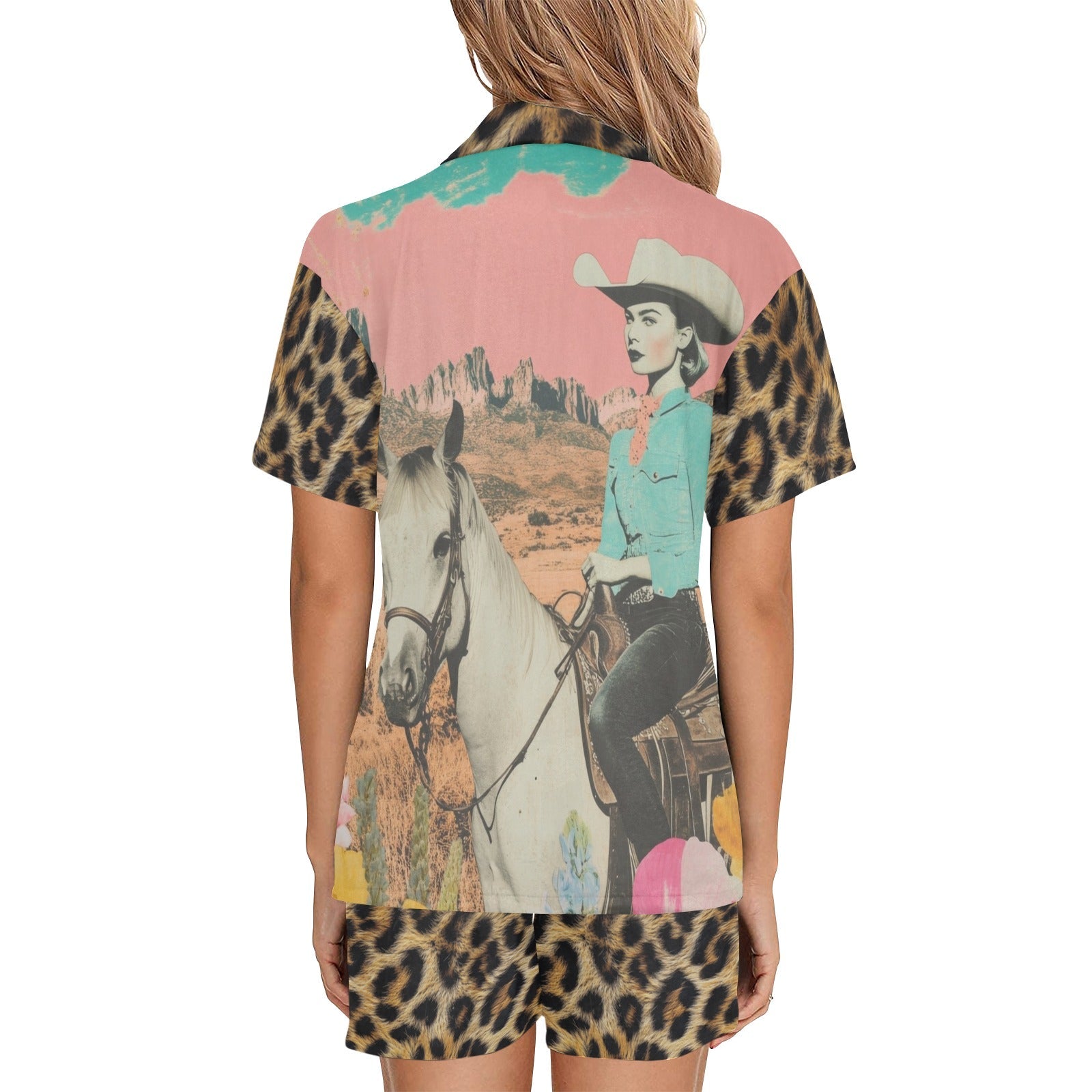 Baha Ranch Retro Pop Western Leopard Cowgirl Pajama Set