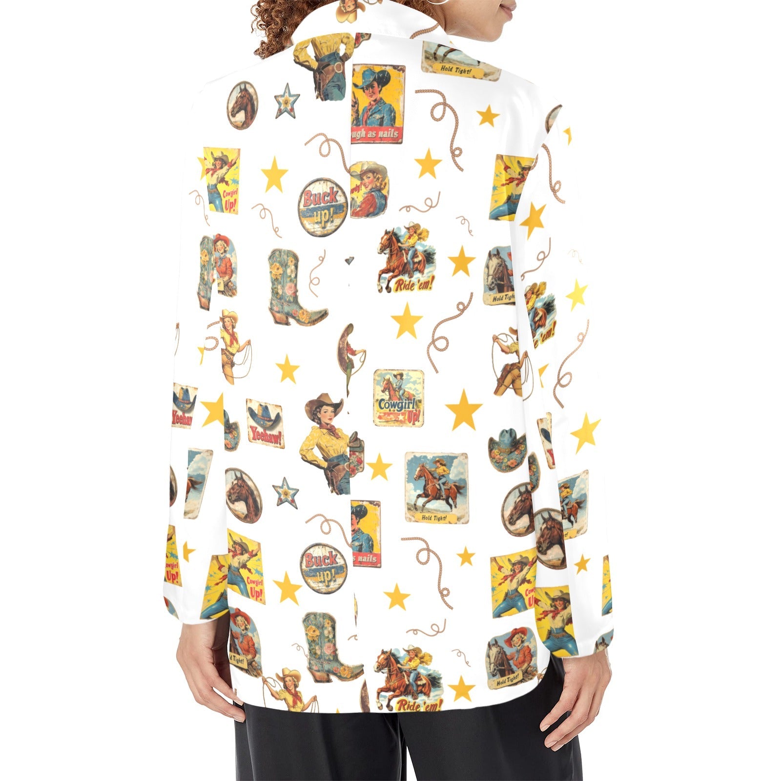 Vintage Cowgirl Collage Women's Western Blazer in White