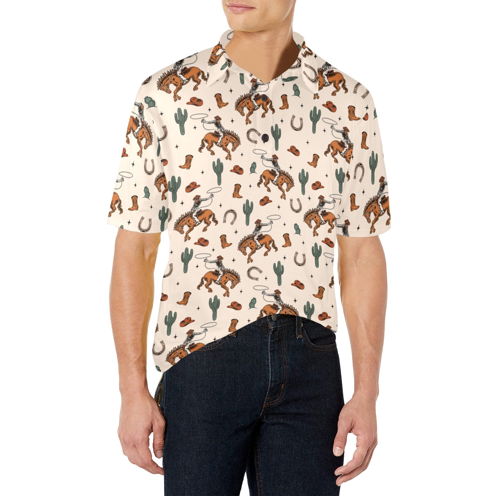 Rodeo Cowboy Western Polo Style Shirt