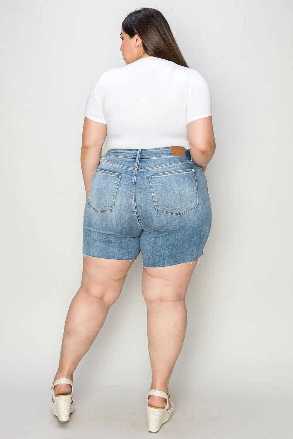 Garden Naked Judy Blue Full Size High Waist Raw Hem Denim Shorts