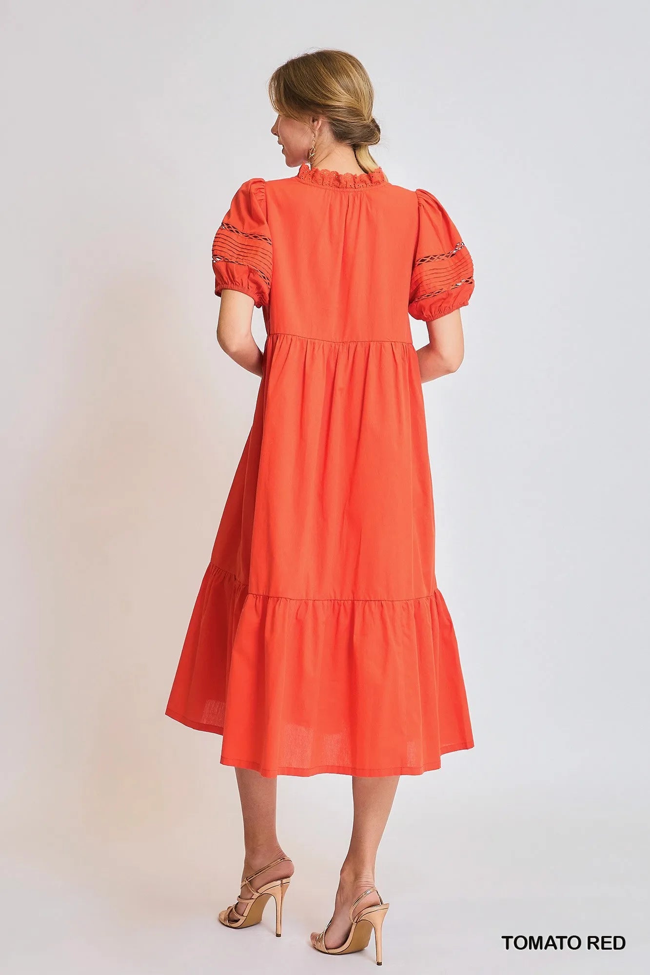 Garden Naked Umgee Short Sleeve Lace-Trim Ruffled Midi Dress