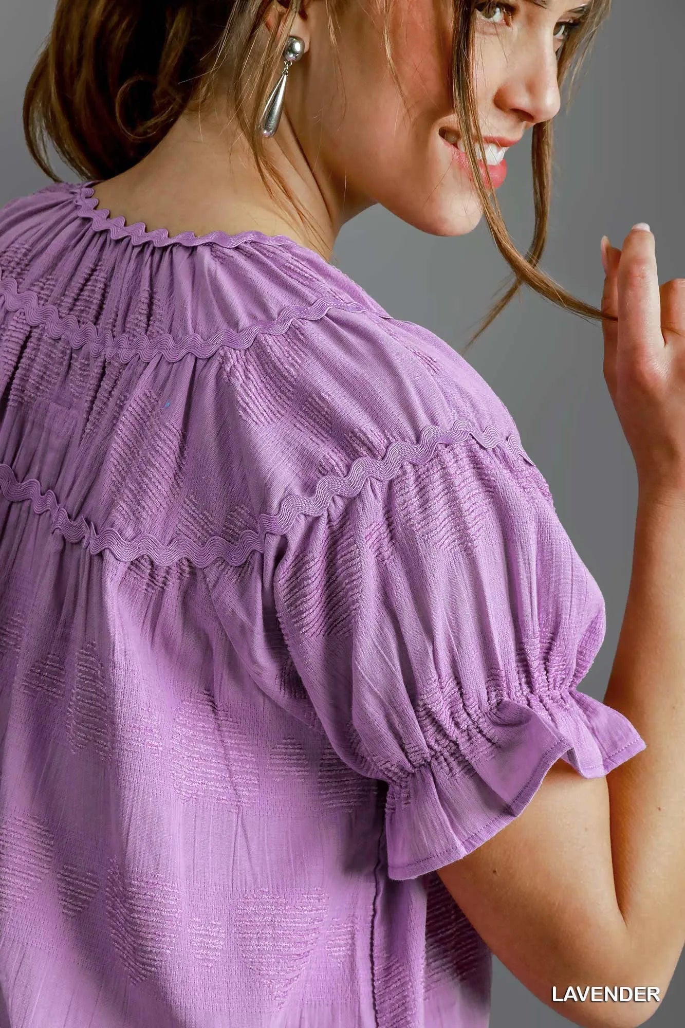 Garden Naked Umgee Heart Pattern Short Sleeve Ruffle Babydoll Dress