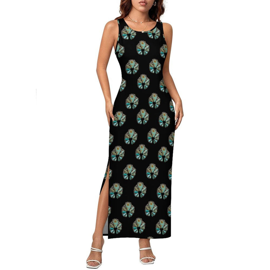 Turquoise Naja Sleeveless Bodycon Side Slit Maxi Dress